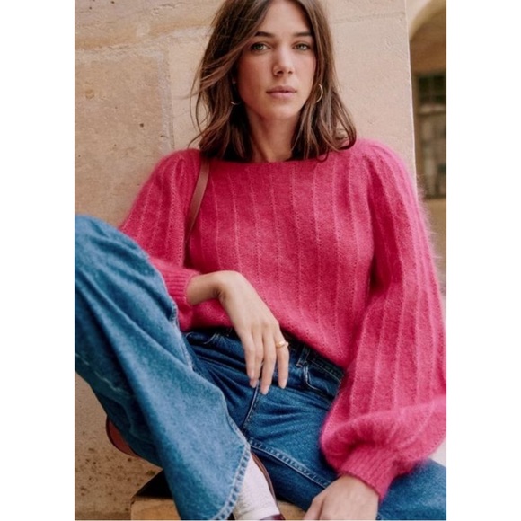 SEZANE Pink Wool Kid Mohair Fancy Knit Balloon Sleeve Sweater Aretha Jumper XS/S - Picture 7 of 17
